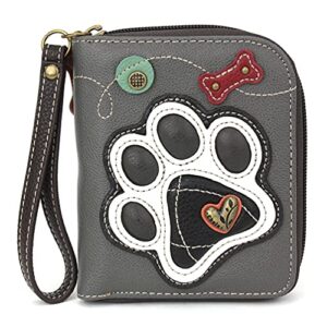 chala handbags black paw print zip-around wristlet wallet, dog mom, dog lover-rescue