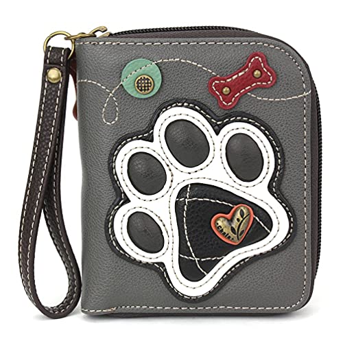 Chala Handbags Black Paw Print Zip-Around Wristlet Wallet, Dog Mom, Dog Lover-Rescue