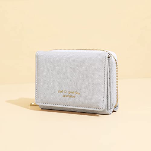 JIUFENG Women's Short Wallet Multi Purpose Zipper Folded Purses Coins Pouches Multi-card Position Card Organizer (Gray)