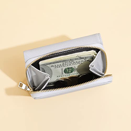 JIUFENG Women's Short Wallet Multi Purpose Zipper Folded Purses Coins Pouches Multi-card Position Card Organizer (Gray)