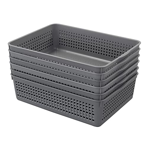 Nesmilers Plastic Baskets Trays, Office Storage Basket Set of 6