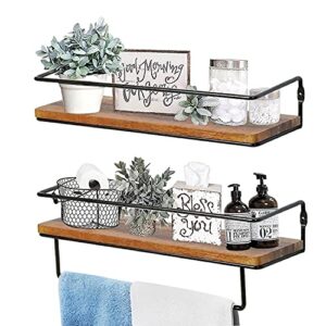 qeeig floating shelves bathroom decor – wall shelf with towel bar farmhouse 16 inch set of 2, rustic brown (fs636)