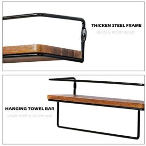 QEEIG Floating Shelves Bathroom Decor - Wall Shelf with Towel Bar Farmhouse 16 inch Set of 2, Rustic Brown (FS636)