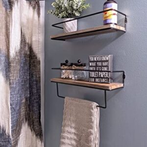 QEEIG Floating Shelves Bathroom Decor - Wall Shelf with Towel Bar Farmhouse 16 inch Set of 2, Rustic Brown (FS636)