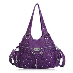 angel barcelo roomy fashion hobo womens handbags ladies purse satchel shoulder bags tote washed leather bag (purple)