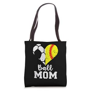 ball mom heart funny softball soccer mom tote bag
