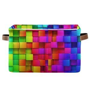 alaza decorative basket rectangular storage bin, rainbow of colorful boxes organizer basket with leather handles for home office