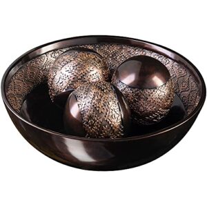 Home Decor Decorative Bowl with Orbs Set - Centerpiece Table Decorations Coffee Table Decor - Home Decorations for Living Room Decor, Big Table Centerpieces for Dining Room Table (Dublin Brown)
