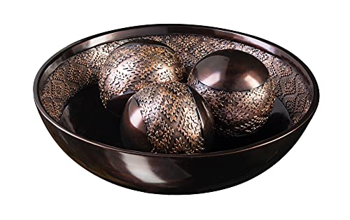 Home Decor Decorative Bowl with Orbs Set - Centerpiece Table Decorations Coffee Table Decor - Home Decorations for Living Room Decor, Big Table Centerpieces for Dining Room Table (Dublin Brown)