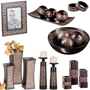 Home Decor Decorative Bowl with Orbs Set - Centerpiece Table Decorations Coffee Table Decor - Home Decorations for Living Room Decor, Big Table Centerpieces for Dining Room Table (Dublin Brown)