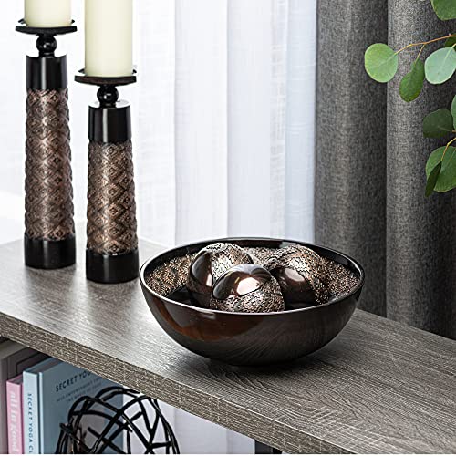 Home Decor Decorative Bowl with Orbs Set - Centerpiece Table Decorations Coffee Table Decor - Home Decorations for Living Room Decor, Big Table Centerpieces for Dining Room Table (Dublin Brown)
