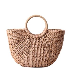 women summer straw handbag tote large rattan bag, beach shoulder bag vintage weave crossbody bag for women (khaki)