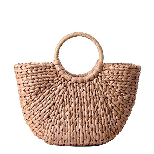 Women Summer Straw Handbag Tote Large Rattan Bag, Beach Shoulder Bag Vintage Weave Crossbody Bag for Women (Khaki)