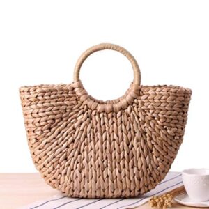 Women Summer Straw Handbag Tote Large Rattan Bag, Beach Shoulder Bag Vintage Weave Crossbody Bag for Women (Khaki)