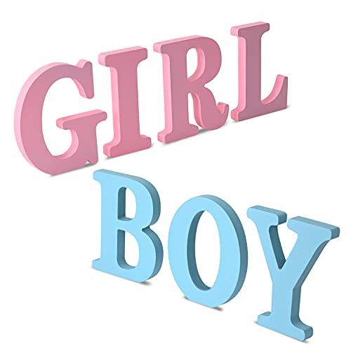 Gender Reveal Table Decorations, Boy Girl Letter Table Signs Blue and Pink Wooden Tabletop Decor for Gender Reveal and Baby Shower Party Supplies