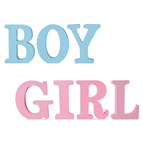 Gender Reveal Table Decorations, Boy Girl Letter Table Signs Blue and Pink Wooden Tabletop Decor for Gender Reveal and Baby Shower Party Supplies