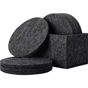 urbanstrive eco-friendly 100% biodegradable coasters with holder, set of 10, absorbent felt coasters for drinks bar home, 4 inch (black round)