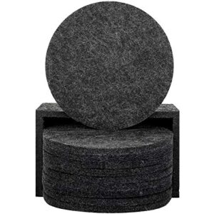 Urbanstrive Eco-Friendly 100% Biodegradable Coasters with Holder, Set of 10, Absorbent Felt Coasters for Drinks Bar Home, 4 Inch (Black Round)