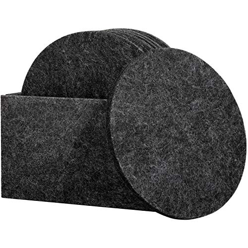 Urbanstrive Eco-Friendly 100% Biodegradable Coasters with Holder, Set of 10, Absorbent Felt Coasters for Drinks Bar Home, 4 Inch (Black Round)