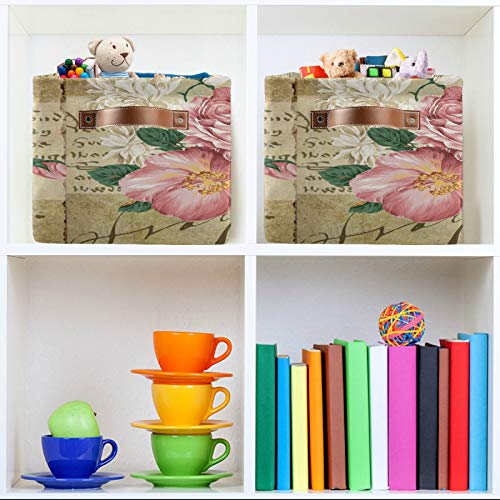 ALAZA Foldable Storage Bins, Vintage Shabby Chic Pink Rose Floral Storage Boxes Closet Shelf Organizer for Bedroom Nursery Closet Toys Books