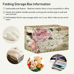 ALAZA Foldable Storage Bins, Vintage Shabby Chic Pink Rose Floral Storage Boxes Closet Shelf Organizer for Bedroom Nursery Closet Toys Books