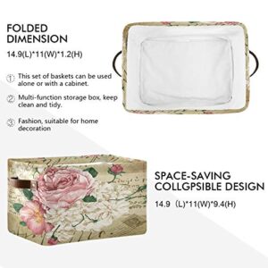 ALAZA Foldable Storage Bins, Vintage Shabby Chic Pink Rose Floral Storage Boxes Closet Shelf Organizer for Bedroom Nursery Closet Toys Books