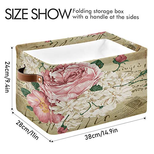 ALAZA Foldable Storage Bins, Vintage Shabby Chic Pink Rose Floral Storage Boxes Closet Shelf Organizer for Bedroom Nursery Closet Toys Books