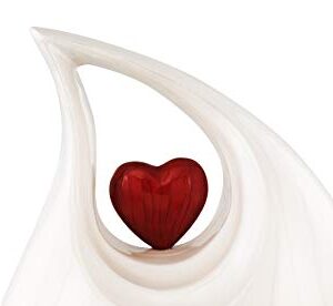 Cremation Urn Heart of Love Urn for Human Ashes – Cremation Urn for Funeral, Columbarium or Home, Cremation Urns for Human Ashes.220cubic inch- with Velvet Bag. (White Red Heart Large)