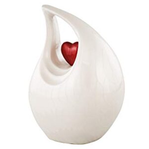 Cremation Urn Heart of Love Urn for Human Ashes – Cremation Urn for Funeral, Columbarium or Home, Cremation Urns for Human Ashes.220cubic inch- with Velvet Bag. (White Red Heart Large)