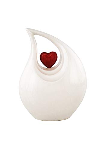 Cremation Urn Heart of Love Urn for Human Ashes – Cremation Urn for Funeral, Columbarium or Home, Cremation Urns for Human Ashes.220cubic inch- with Velvet Bag. (White Red Heart Large)