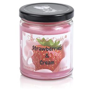 the candle daddy – strawberries & cream – sweet strawberry with cream scented jar candle- maximum scent wax candle- 6 ounces