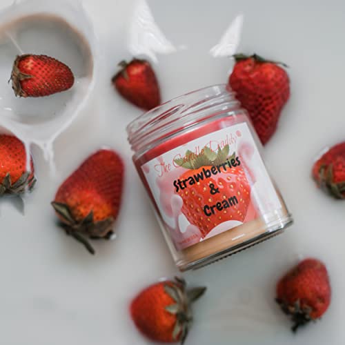 The Candle Daddy - Strawberries & Cream - Sweet Strawberry with Cream Scented Jar Candle- Maximum Scent Wax Candle- 6 Ounces
