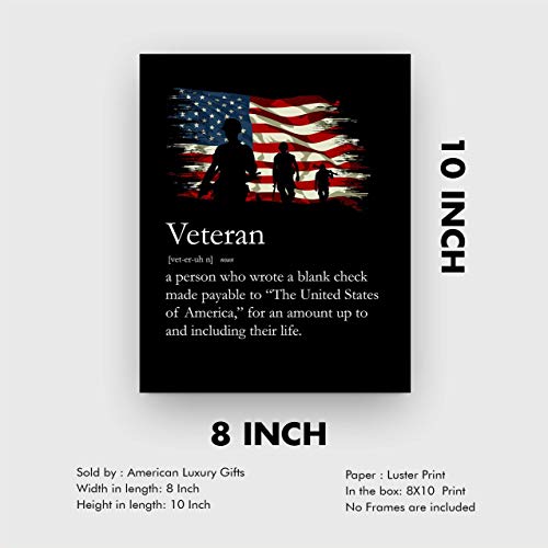 "Definition of a United States Veteran"-American Military Wall Art -8 x 10" Patriotic USA Flag Print-Ready to Frame. Home-Office-Garage-Bar-Shop Decor. Great Gift of Gratitude for Military-Veterans!