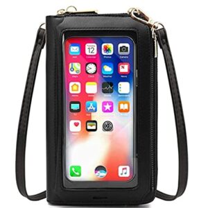 RFID Blocking Touch Screen Phone Bag Small Crossbody Bag Shoulder Handbag Wristlet for Women (E4 Black - Touch Screen)