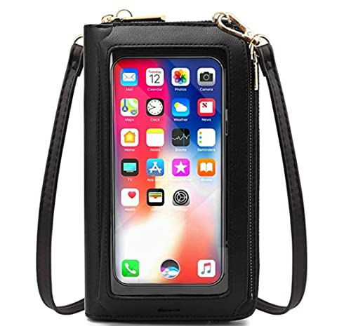 RFID Blocking Touch Screen Phone Bag Small Crossbody Bag Shoulder Handbag Wristlet for Women (E4 Black - Touch Screen)