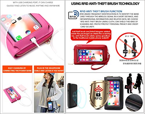 RFID Blocking Touch Screen Phone Bag Small Crossbody Bag Shoulder Handbag Wristlet for Women (E4 Black - Touch Screen)