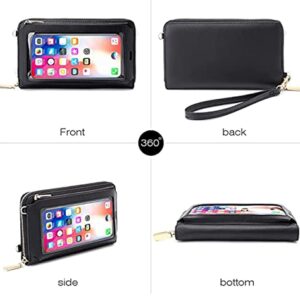 RFID Blocking Touch Screen Phone Bag Small Crossbody Bag Shoulder Handbag Wristlet for Women (E4 Black - Touch Screen)