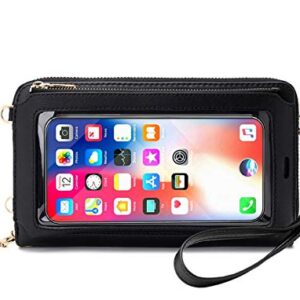 RFID Blocking Touch Screen Phone Bag Small Crossbody Bag Shoulder Handbag Wristlet for Women (E4 Black - Touch Screen)