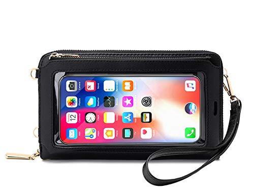 RFID Blocking Touch Screen Phone Bag Small Crossbody Bag Shoulder Handbag Wristlet for Women (E4 Black - Touch Screen)