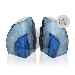 Nature’s Decorations - Luxury Agate Bookends, Non-Skid Book Stoppers, Agate Decor Crystal Bookends for Home or Office, Polished Stone Bookends, Set of 2, Extra Large, Approx. 7-9 lbs, Blue