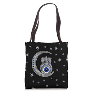 evil eye amulet – owl on the moon tote bag