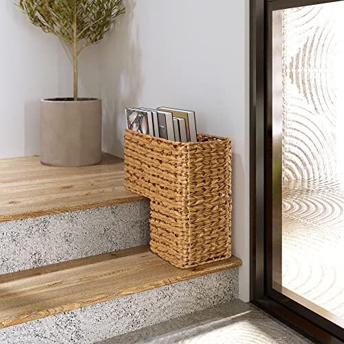 Woven Stair Step Basket | Multi Story House Wicker Storage Baskets for Stairsteps - Shoe Organizer, Laundry Gathering Basket, Hyacinth Storage Basket, Toy Storage - By MadeTerra (Natural)