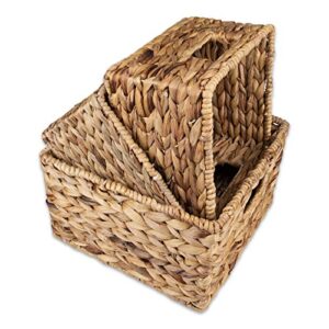 Yarlung 3 Pack Natural Banana Leaf Woven Baskets with Handles, Cube Nesting Baskets Handmade Water Hyacinth Bins Organizer Storage Box for Pantry, Living Room, Laundry Room, 3 Sizes