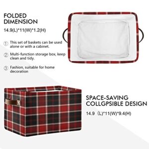 ALAZA Decorative Basket Rectangular Storage Bin, Red Black and Pink Tartan Plaid Scottish Organizer Basket with Leather Handles for Home Office