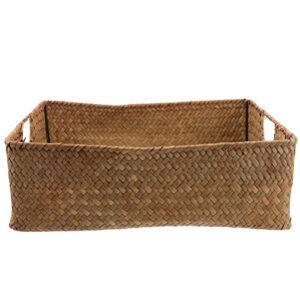 Amosfun Storage Basket with Wicker Baskets lid bin Large Small Seagrass lids- Retro Hand- Woven Seaweed Storage Basket Household Rectangular Sundries Organizer- Storage Box