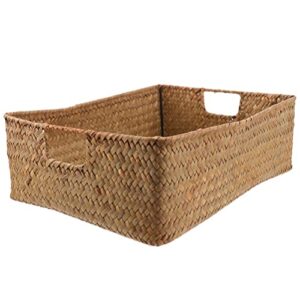 Amosfun Storage Basket with Wicker Baskets lid bin Large Small Seagrass lids- Retro Hand- Woven Seaweed Storage Basket Household Rectangular Sundries Organizer- Storage Box