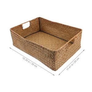 Amosfun Storage Basket with Wicker Baskets lid bin Large Small Seagrass lids- Retro Hand- Woven Seaweed Storage Basket Household Rectangular Sundries Organizer- Storage Box