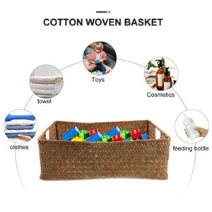 Amosfun Storage Basket with Wicker Baskets lid bin Large Small Seagrass lids- Retro Hand- Woven Seaweed Storage Basket Household Rectangular Sundries Organizer- Storage Box