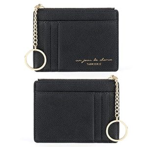valentoria slim rfid blocking card holder small pocket wallet keychian zipper coin purse minimalist leather cash & coin & cards case for women men (black)