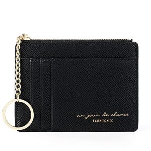 Valentoria Slim RFID Blocking Card Holder Small Pocket Wallet Keychian Zipper Coin Purse Minimalist Leather Cash & Coin & Cards Case for Women Men (Black)